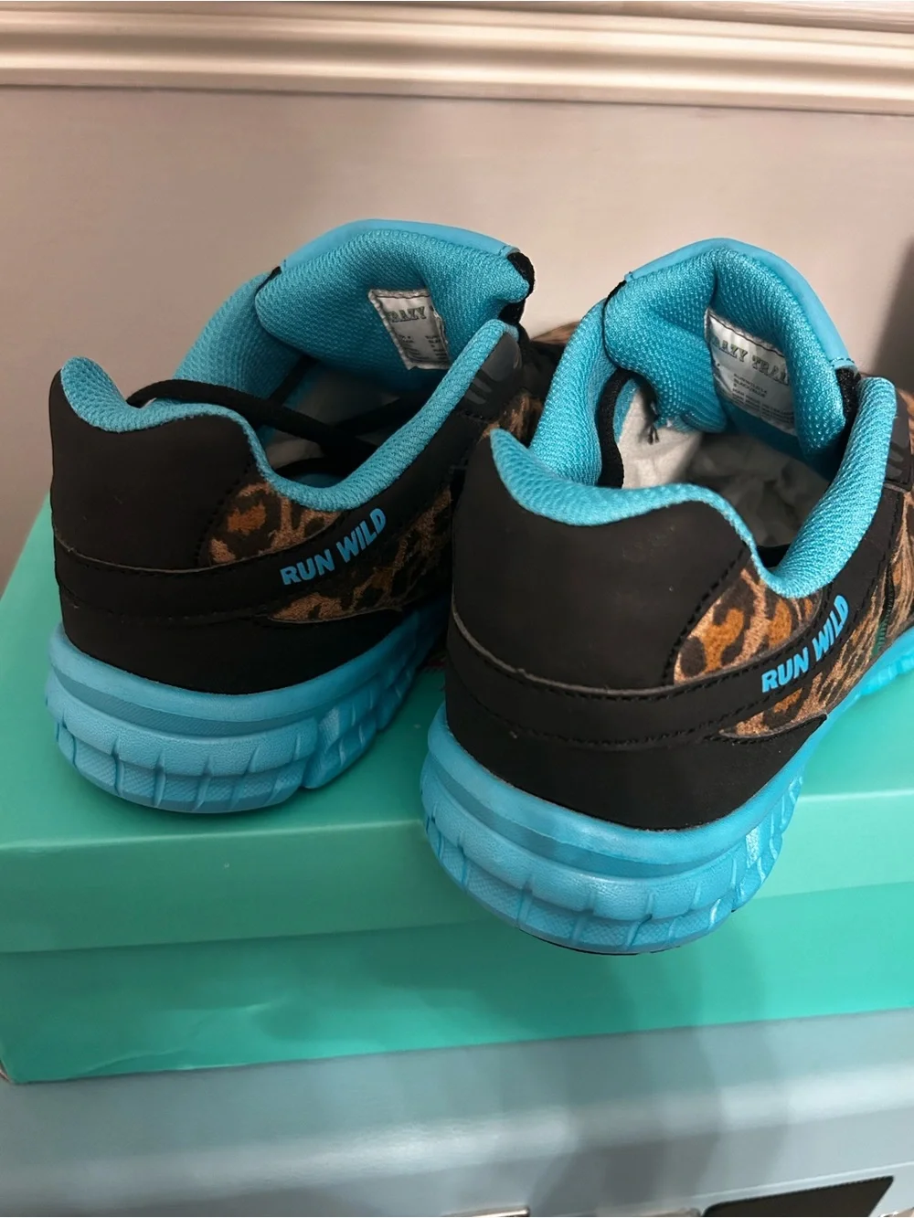 Crazy Train Leopard Print Athletic Sneakers - Black & Turquoise